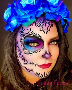 Sugarskull Facepainting, Sugar Skull Face, Halloween Tutorial, Cool Halloween Makeup, Halloween Eye Makeup