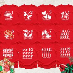 12 Days Of Christmas Kids Group Shirt, Twelve Days Of Christmas School Party Tshirt, 12 Days Of Christmas Holiday Shirt, Christmas Group Tee. It is a t-shirt specially prepared for children that reflects the New Year's spirit in a fun way. It's decorated with colorful and fun graphics, featuring a different figure or symbol each day, referencing the song's joyful themes. Both comfortable and stylish, this t-shirt is perfect to wear at group events, school celebrations or family gatherings. A gre 12 Days Of Christmas Tshirts, 12 Days Of Christmas Outfit Ideas, Christmas School Party, Fun Graphics, Group Events, School Celebration, Kids Groups, Christmas School, Twelve Days Of Christmas