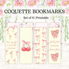 These adorable and elegant 8-piece set of bookmarks, featuring Coquette and Balletcore aesthetics, are perfect for embellishing your books and enhancing your reading experience. With four in pink and four in light yellow, these bookmarks are adorned with pink ribbon patterns, adding a graceful touch to your books. Loved by both kids and adults, these bookmarks will elevate your reading ritual to something more special. Simply print, cut, and start using! 🎀 Product Features: 🎀 8 beautifully des Cute Bookmarks Printable, Printable Bookmarks Aesthetic, Coquette Bookmark, Balletcore Aesthetic, The Weeknd Wallpaper Iphone, Digital Bookmark, Bookmark Printable, Bookworm Gifts, Free Printable Bookmarks