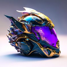 the helmet is designed to look like it has gold and purple accents on its face