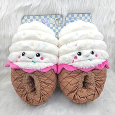 New. Size. L (9-10) Ladies. Cake Shoes, Cake Ice Cream, Cake White, Faux Fur Slippers, Fur Slippers, Moon Cake, Ice Cream Cone, 9 And 10, Faux Fur