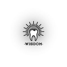 a tooth with the word wisdom written in black and white, on a white background