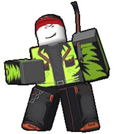 an image of a pixel art character with a hockey sticker on his chest and green jersey