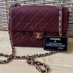 Sent For Consignment: Agora Vintage In Athens, Ga Excellent Condition Comes With Card And Serial Sticker 1 Series Bag - Approx 1989-1991 Original Burgundy Color, No Touch Ups 8” L X 6” H X 2.5” D Vintage Chanel Bag, Athens Ga, Bags Vintage, Chanel Bags, Vintage Chanel, Burgundy Color, Chanel Bag, Athens, Ups