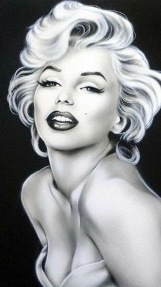 a drawing of marilyn monroe in black and white