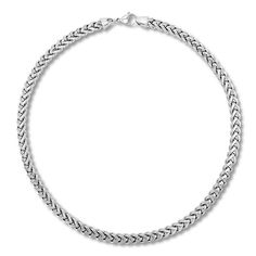 Crafted of stainless steel, this Franco chain necklace is 24 inches in length and fastens with a lobster clasp. Metal Wheat Chain Link Necklace, Stainless Steel Wheat Chain Necklace, Stainless Steel Chain Link Necklace With Lobster Clasp, Silver Metal Chain Necklace With Wheat Chain, Metal Link Necklace With Wheat Chain, Lobster Clasp, Chain Necklace, Stainless Steel, Chain