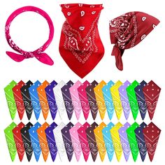 various bandannas and headbands are shown in different colors