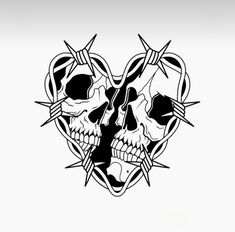 two skulls in the shape of a heart with barbed wire around them on a white background