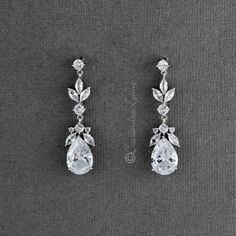 Marquise Flower Bud Drop Earrings - Cassandra Lynne Diamond Earrings Drop, Elegant Earrings Classy, Simple Diamond Earrings, Long Diamond Earrings, Quinceanera Jewelry, Silver Earrings Wedding, Buy Earrings Online, Stylish Earrings, Buy Earrings