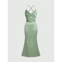 -Item Id 32507109 -Color: Green -Style: Sexy -Pattern Type: Plain -Type: Cami -Details: Backless, Criss Cross, Draped -Neckline: Spaghetti Strap -Sleeve Length: Sleeveless -Waist Line: Natural -Hem Shaped: Mermaid -Length: Maxi -Fit Type: Slim Fit -Fabric: High Stretch -Care Instructions: Machine Wash Or Professional Dry Clean -Sheer: No **Open To Offers!!!** **Bundle To Save More** **30% Off Bundles Of 2 Or More Items!!** ***Orders Go Out Within 5-10 Business Days!! Thank You For Your Patience! Elegant Green Halter Neck Bodycon Dress, Elegant Green Mermaid Dress For Summer, Elegant Green Satin Bodycon Dress, Green Evening Dress For Dinner, Satin Mermaid Dress, Draped Neckline, Green Style, Dress Bodycon, Halterneck Dress