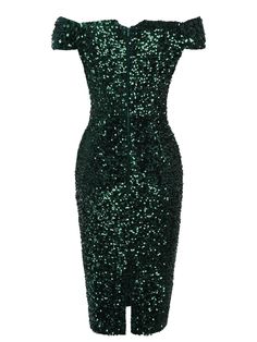 [Pre-Sale] Green 1960s Sequins Off-Shoulder Pencil Dress – Retro Stage - Chic Vintage Dresses and Accessories Holiday Green Sequin Dress, Green Evening Dress For Party, Vintage Off-shoulder Party Dresses, Glamorous Green Evening Dress For Night Out, Green Evening Party Dresses, Green Off-shoulder Cocktail Evening Dress, Green Cocktail Evening Dress, Glamorous Green Off-shoulder Dress, Green Sequin Dress For Holiday Night Out