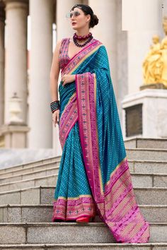 Cyan Color Function Wear Engaging Silk Saree With Weaving Work Contemporary Saree, Anarkali Suits Designer, Cyan Color, Jacquard Saree, Black Lehenga, Regal Elegance, Grey Saree, Lehenga Choli Wedding, Purple Saree