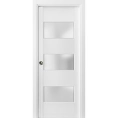 a white door with glass paneling on the front and side panels, against a white background