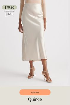 Elevate your wardrobe with our gorgeously drapey 100% Washable Silk Maxi Skirt, a stunning piece that looks effortless but feels incredibly comfortable. Crafted from best-in-class mulberry silk, this luxurious skirt has the same timeless silhouette as our beloved 100% Washable Silk Skirt, just in a longer maxi length. This must-have style is practical too: you can wash it, and the 100% silk fibers naturally nourish your skin and hair.  | Quince | Women's Maxi Skirt in Champagne, Size Large, Silk Elegant Solid Draped Skirt For Spring, Elegant Solid Color Draped Skirt For Spring, Elegant Draped Skirt For Spring, Elegant Relaxed Draped Midi Skirt, Elegant Relaxed Midi Draped Skirt, Elegant Midi-length Draped Skirt With Relaxed Fit, Elegant Midi Length Relaxed Draped Skirt, Elegant Long Viscose Skirt, Elegant Draped Midi Skirt With Lining