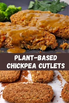 an image of plant - based chicken cutlets with gravy