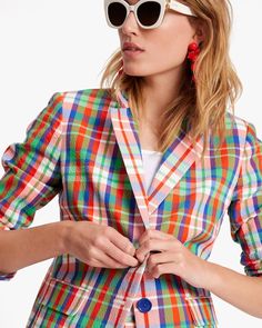 Coastal Plaid Seersucker Blazer | Kate Spade New York Seersucker Top, Seersucker Blazer, Kate Spade Style, Summer Blazer, Seersucker Fabric, Kate Spade Outlet, Preppy Summer Outfits, Summer Work Outfits, Preppy Summer