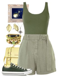 a green tank top and shorts outfit with converse sneakers