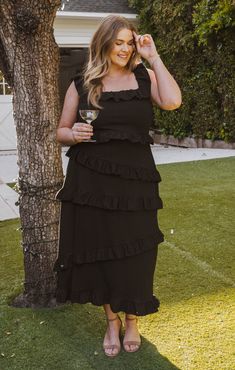 Greta Dress ~ Black Stretch – Show Me Your Mumu Modern Prom Dresses Black, Modern Prom Dresses, Greta Dress, Dress With Ruffle Hem, Winter Bridesmaids, Neutral Dress, Formal Wedding Guest Dress, Top Straps, Fitted Midi Dress