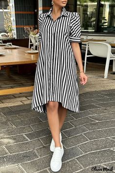 3 Collar Shirt Dress, Green Shirt Dress, Button Front Shirt Dress, Patchwork Shirt, Marine Uniform, Collared Shirt Dress, Half Sleeve Shirts, Striped Short Sleeve Shirt, Womens Fashion Casual Summer