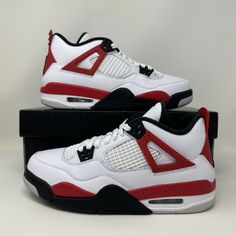 Nike Air Jordan Retro IV GS 'Red Cement 2023' For Sale! Grade School Size 7y = Men's Size 7 = Women's Size 8.5 Condition: New with Box. 100% Authentic!  Payment must be made IMMEDIATELY! Buy with Confidence! Any Questions? Please ASK!  NO meetups/trades/size swaps. Red Jordans 4s, Bday Shoes, Cute Red Shoes, Retro Air Jordans, Red And White Shoes, Jordans Red, Red And White Jordans, Volleyball Outfit, Fire Shoes