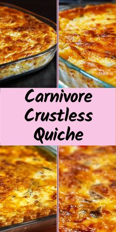 three pictures of a casserole with cheese in it