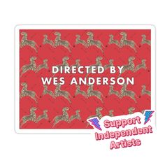 a red sticker with an image of horses on it and the words directed by we's anderson