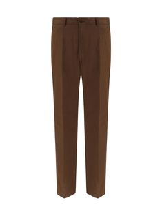 100% Lino *sost Con Li* Brown Tapered Leg Bottoms, Tailored Brown Tapered Leg Pants, Brown Flat Front Dress Pants With Pockets, Brown Straight Leg Pants With Patch Pockets, Tailored Cotton Bottoms, Tailored Brown Bottoms With Tapered Leg, Brown Trousers With Patch Pockets, Brown Tailored Tapered Leg Bottoms, Tailored Brown Straight Pants