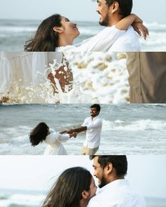 two people are kissing on the beach