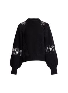 Knit Lace Sweater, Elie Saab Fall, Knit Lace, Black Slip Ons, Lace Knitting, Wearing Black