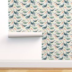 a wallpaper with birds and leaves on it