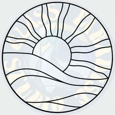 a circular stained glass window with the sun in it's center and water waves