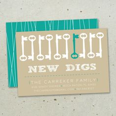 the new digs business card is designed to look like an old - fashioned set of keys