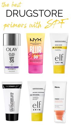 Here are the best drugstore primers with SPF (all under $20) that leave your skin protected and prepped for makeup! Best Drugstore Primer, Drugstore Primer, Gel Sunscreen, Sunscreen Spf 50