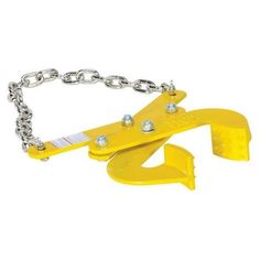 a yellow chain hoist on a white background