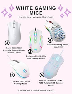 White gaming mice options linked in my Amazon storefront Cute Gaming Setup, Pc Memes, Cute Gaming, Games Room Inspiration, Build A Pc, Gamer Setup, Streaming Setup, Computer Build, Pc Gaming Setup