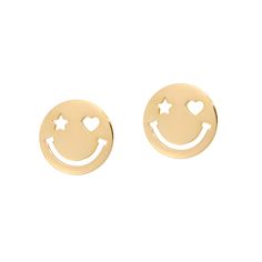 Polished Gold Vermeil Polished Sterling Silver Post Back Smiley Face Charm measures approx. ½” Designed by Jaimie Nicole Smiley Face Earrings, Playful Gold Jewelry With Smiley Face, Playful Gold Smiley Face Jewelry, Playful Gold Earrings As A Gift, Playful Gold Earrings For Gift, Playful Gold Hypoallergenic Earrings, Playful Hypoallergenic Gold Earrings, New Charmed, Face Earrings