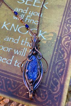 Elegant Blue Copper Jewelry, Hand Wrapped Copper Bead Jewelry, Hand Forged Blue Metal Jewelry, Hand-forged Blue Jewelry Gift, Artisan Blue Jewelry With Copper Wire, Blue Copper Round Beads Jewelry, Blue Copper Round Bead Jewelry, Blue Round Bead Copper Jewelry, Blue Copper Wire Wrapped Necklaces