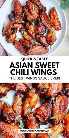 Get sticky with these Asian-style chicken wings—sweet, spicy, and perfect for a cozy fall evening! Easy to make and incredibly flavorful. Save this pin for a wing recipe that's finger-licking good! Asian Wings Recipe, Easy Chicken Thighs, Sweet Chili Chicken Wings, Wings Recipes