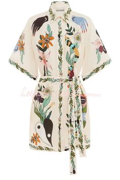 Vestido curto com estampa floral exclusiva em mistura de linho e cintura amarrada – roschic Shirt Collar Styles, Boho Mini Dress, Linen Mini Dress, Mini Dresses For Women, Skirts With Pockets, White Mini Dress, Vintage Boho, Linen Blend, A Line Dress