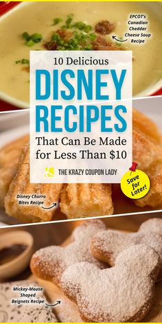 the cover of disney recipes that can be made for less than $ 10 is shown