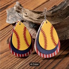 New!! Cute Teardrop Style Leather Earrings Baseball And Softball Design Lightweight Sterling Silver Hoop Leather Fabric Select Style! Or Bundle And Save! Baseball Jewelry, Baseball Earrings, Diy Leather Earrings, Dangler Earrings, Baseball Design, Leather Diy, Sterling Silver Hoops, Leather Fabric, Leather Earrings