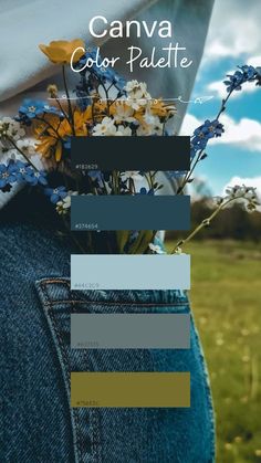 a person in jeans with flowers on their lap and the text canva color palette