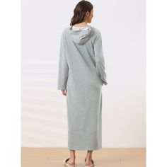 Womens Hoodie Zip Up Closure Pajama Nightshirt Long Sleeve Robe Loungewear with Pocket. This Hoodie Zip Up Nightshirt is the perfect choice for daily wear, or lounging wear at home. Versatile long dress for all occasions! With a loose casual maxi length, zip-up closure, soft fabric, and perfect hoodie design, this robe is everything you need for fully luxurious lounging wear. With a fully zip-up closure, practical pocket, and hoodie design, this nightshirt robe is everything you need for loungin Hooded Sleepwear For Fall Lounging, Hooded Fall Sleepwear For Lounging, Hooded Fall Lounging Sleepwear, Hooded Sleepwear For Lounging In Fall, Hooded Sleepwear For Bedtime In Fall, Hooded Fall Sleepwear For Bedtime, Casual Hooded Sleepwear For Overnight, Hooded Fall Season Sleepwear, Long Sleeve Winter Nightgown For Loungewear