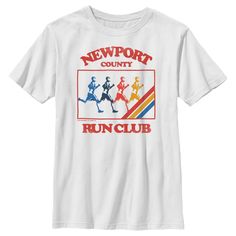 If you're looking for the hottest new trends, latest memes, and graphic apparel for every holiday and season you're in the right place! Take your everyday style to the next level with this comfy new boys' Run Club Newport graphic T-Shirt from Lost Gods! Prepare to run with this tee featuring four running men silhouettes in different colors and the phrase "Newport County Run Club" across the front. Make everything from workouts to running errands, or even just lounging around the house a little e Graphic Short Sleeve T-shirt For Sports Events, Short Sleeve Graphic Print T-shirt For Sports, Sports T-shirt With Character Print, Short Sleeve, Sports Cartoon Print Short Sleeve T-shirt, Newport County, Affordable Men's Running T-shirt, Winter T Shirts, Yellow Raincoat, White Crew Neck