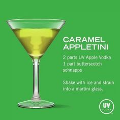 an advertisement for a martini with caramel apple vodka