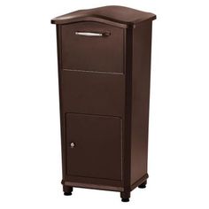 a tall brown cabinet with two drawers on the bottom and one drawer in the middle