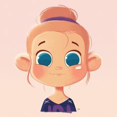 a drawing of a girl with blue eyes and a bun in her hair looking at the camera