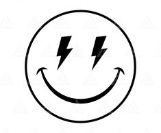 a black and white smiley face with two lightnings