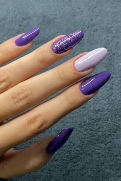 Nail Inspo Purple, Nail Tip Designs, Nail Art Techniques, Soft Nails, Sparkly Nails, Girls Nails, Dream Nails, Pretty Acrylic Nails, Purple Nails