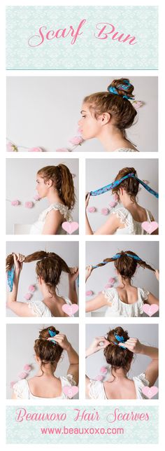 Scarf bun. Really love this Hairstyles Scarf, Scarf Bun, Diy Updo, Blond Balayage, Hair Bun Tutorial, Curly Hairstyles, Hair Tips